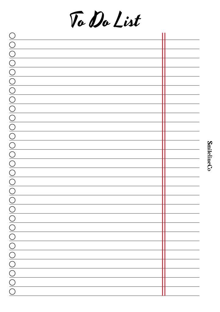 SmilelineCo To Do List printable, A5 daily checklist template, ruled notebook-style design