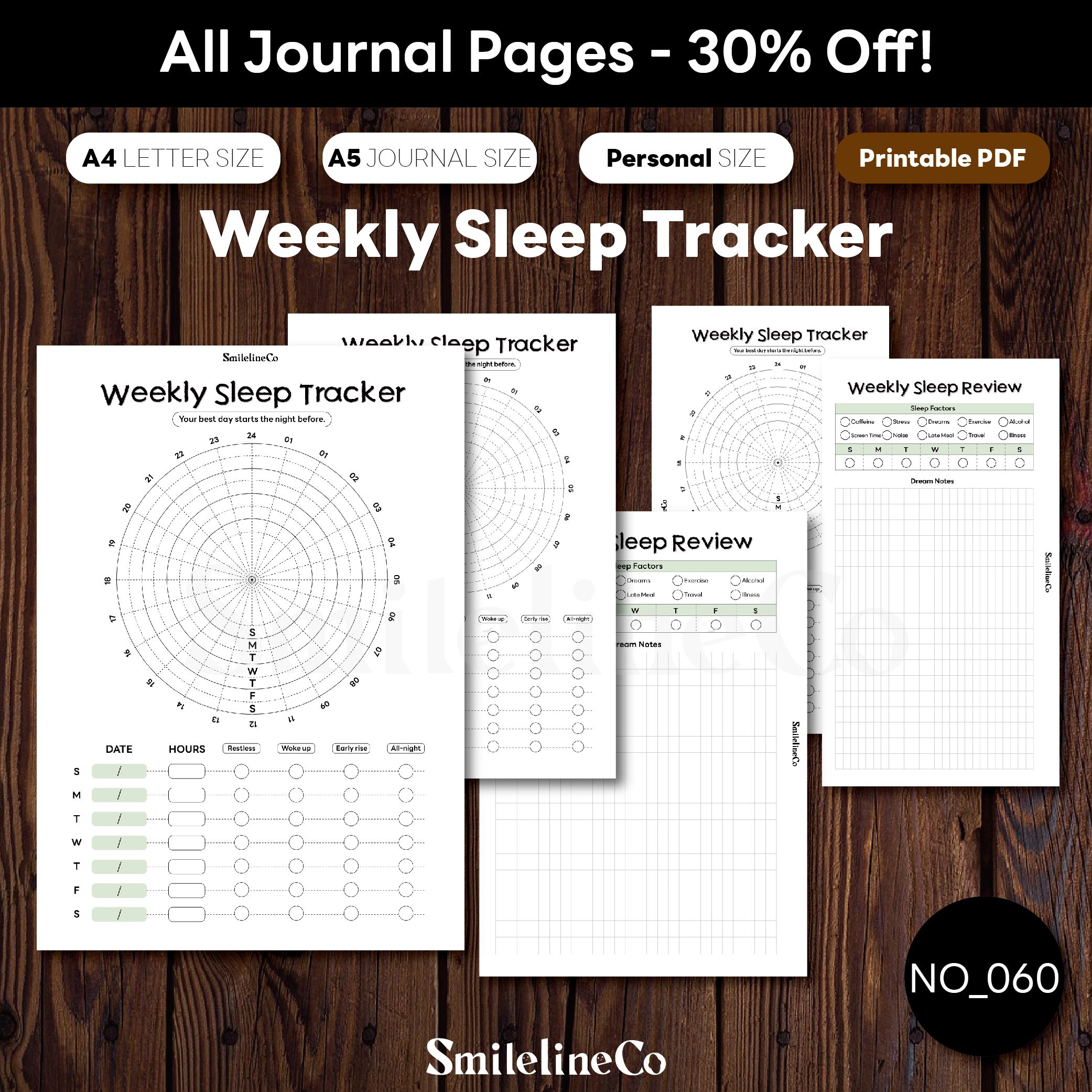 Weekly Sleep Tracker printable wellness journal bundle
