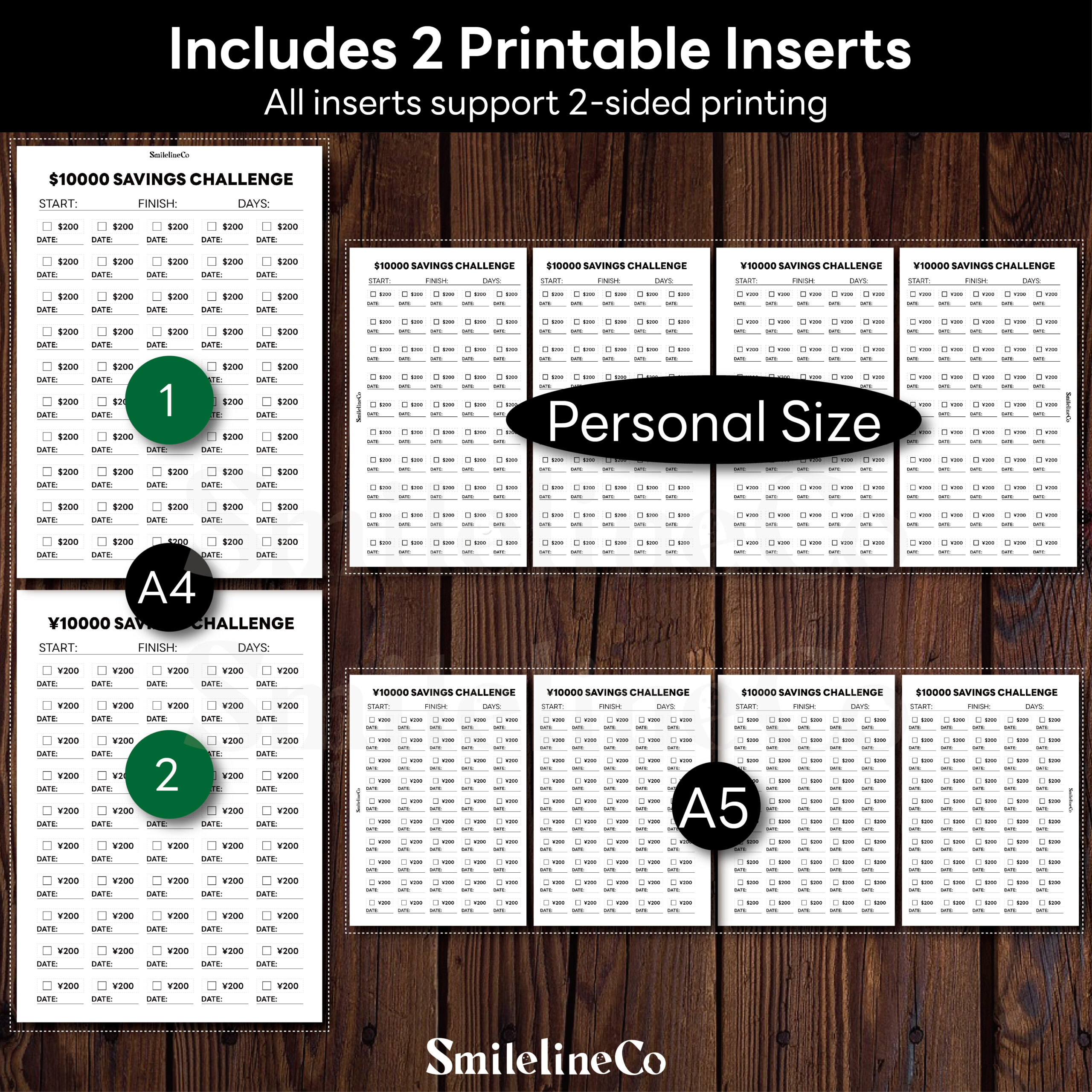 $10,000 Savings Challenge printable, $200 milestone savings tracking for planner use, clean black and white layout