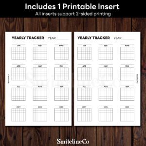 Yearly Tracker printable, undated 12-month tracking grid for planner use, clean black and white layout