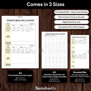 Dream Record Journal printable available in A4 A5 Personal size