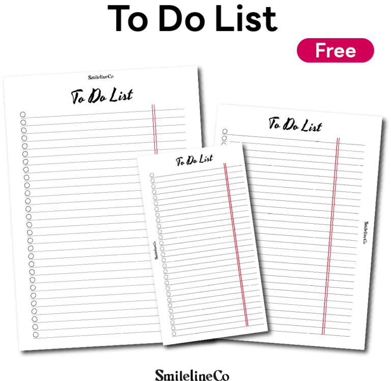 SmilelineCo To Do List printable, free daily checklist insert, minimalist black and white design