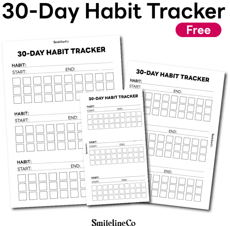 SmilelineCo 30-Day Habit Tracker printable, free habit checklist insert, minimalist black and white design