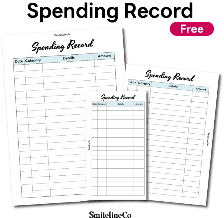 Spending Record printable free download planner insert