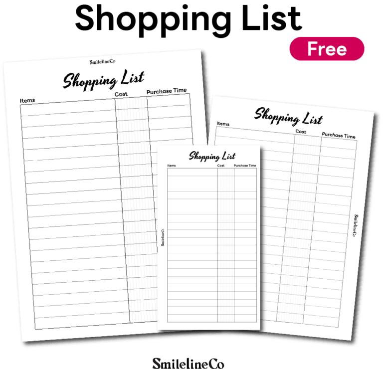 Shopping List printable free download planner insert