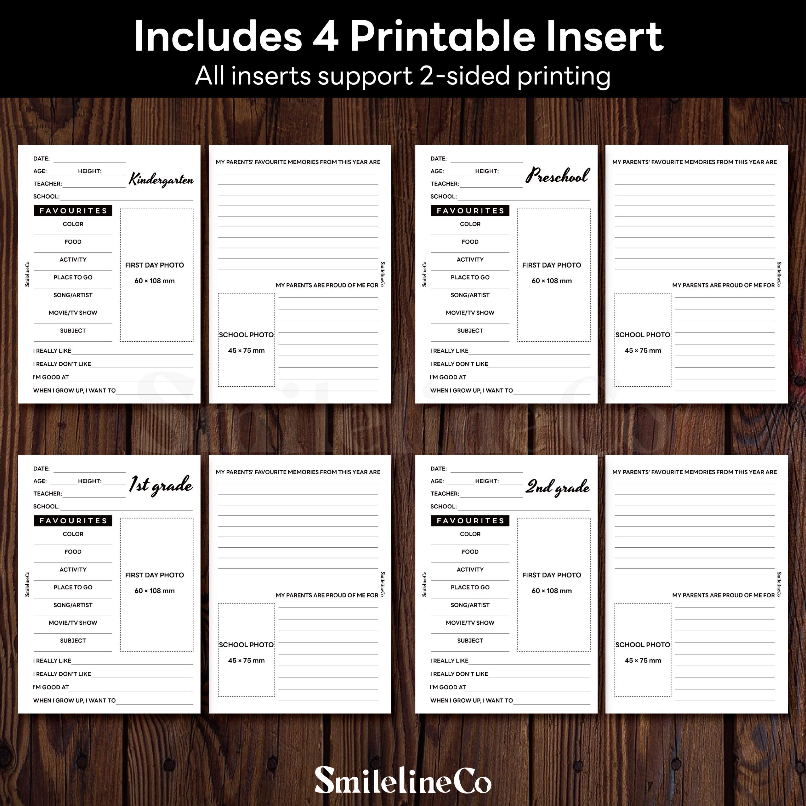 First Day of School Printables insert preview for Preschool, Kindergarten, 1st and 2nd grade, 4 printable pages