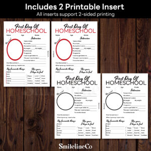 First Day of Homeschool insert preview for capturing a homeschool student's first day photo, 2 printable pages