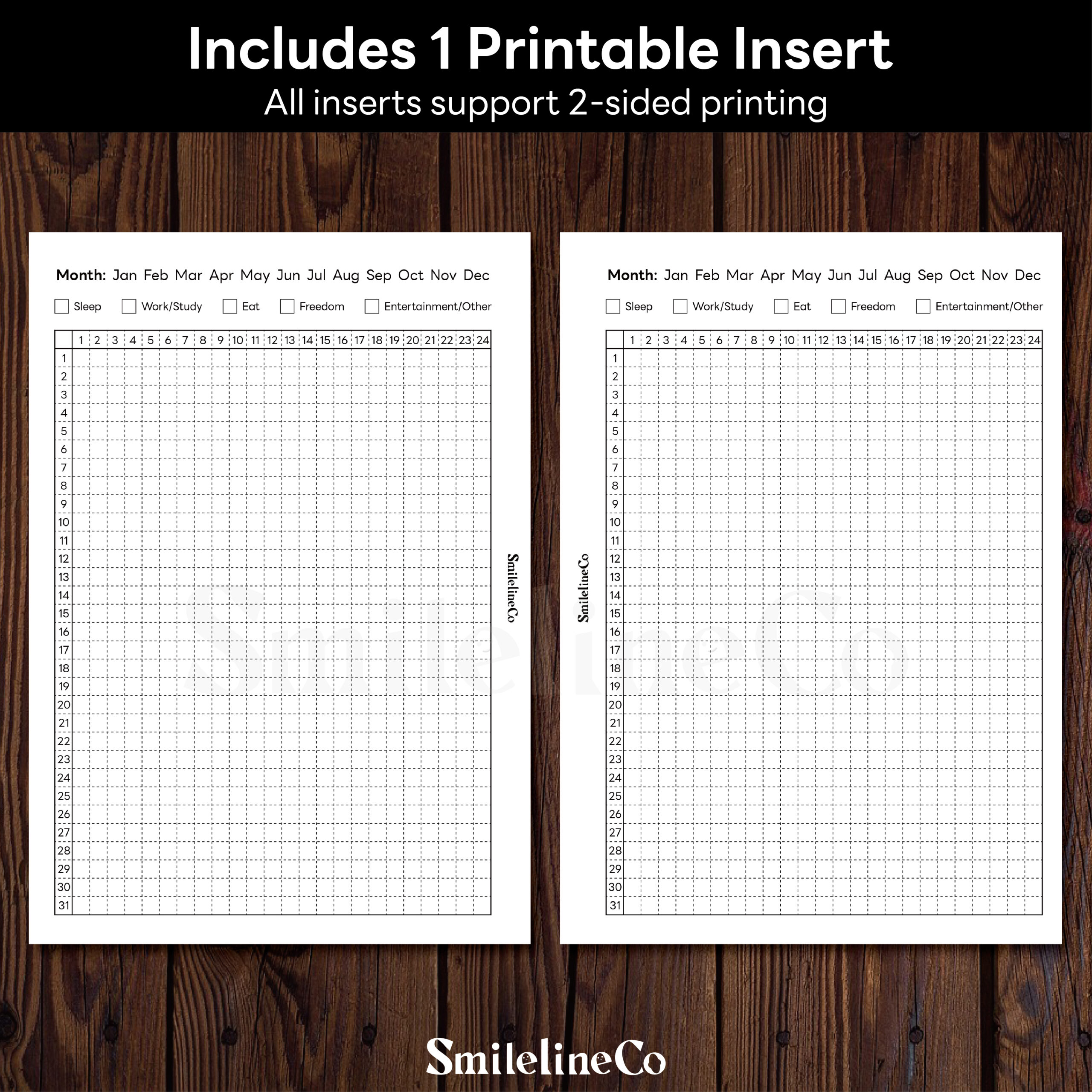 24-hour time block tracker insert preview for daily time management, black-and-white dotted grid layout