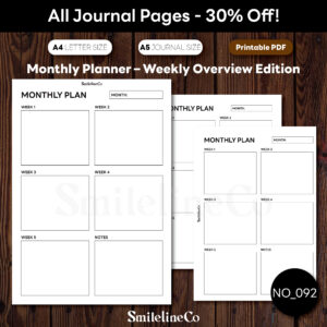 Monthly Planner Printable | Weekly Overview A5 & A4 PDF