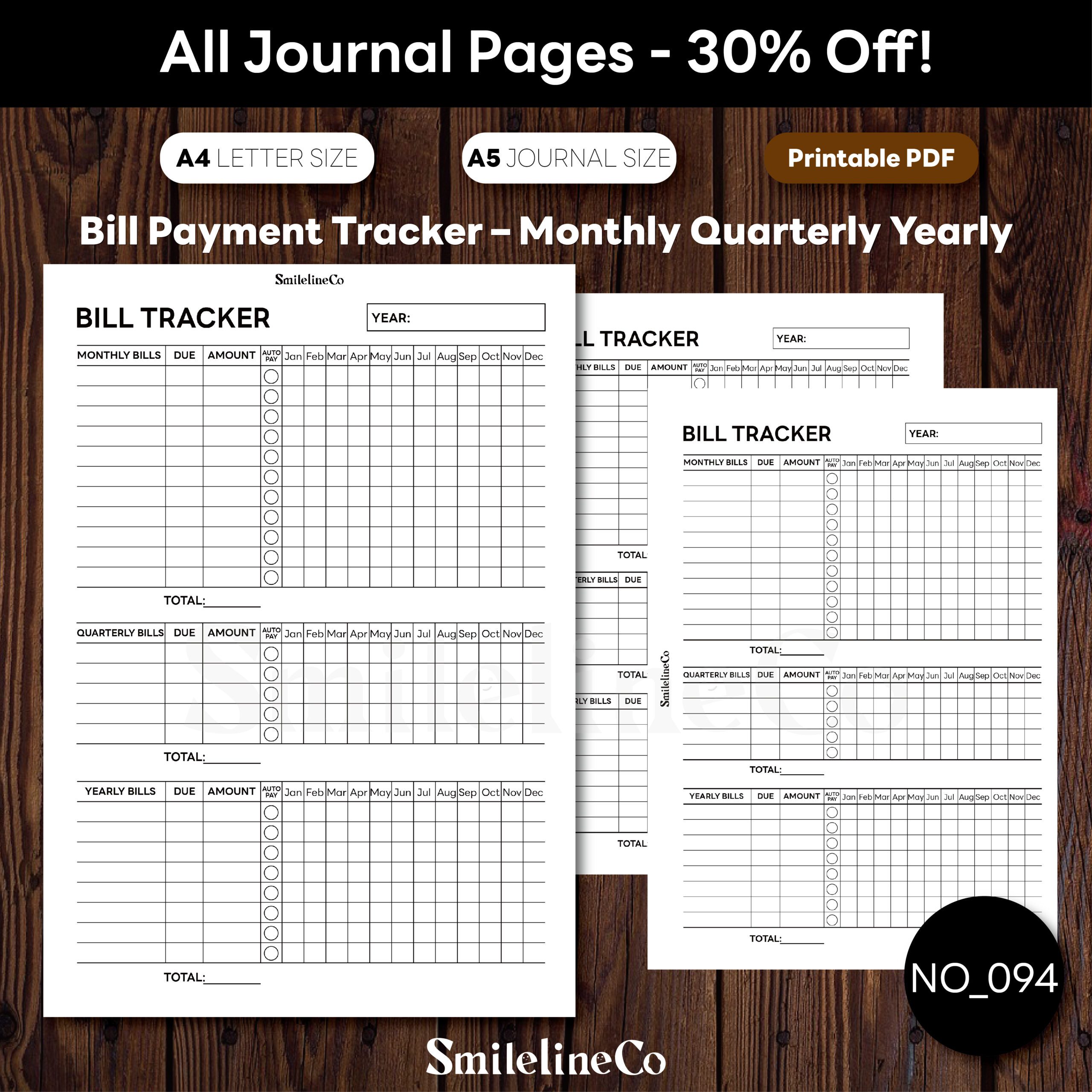 Bill Payment Tracker Printable | Monthly, Quarterly & Yearly A5/A4