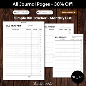 Simple Bill Tracker Printable | Monthly List A5 & A4 PDF