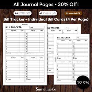 Bill Tracker Printable | Individual Bill Cards A5 & A4 PDF
