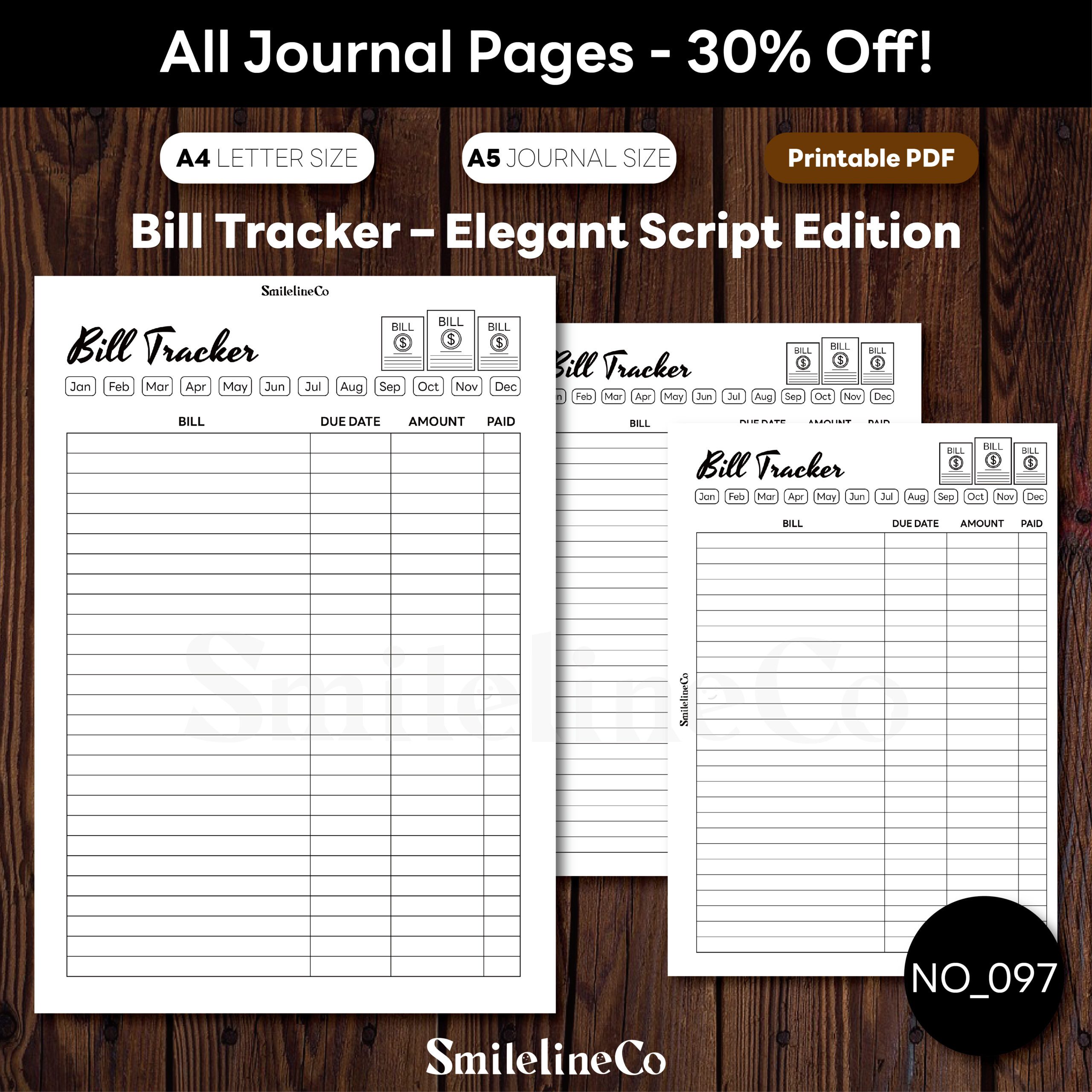 Bill Tracker Printable | Elegant Script A5 & A4 Budget Insert