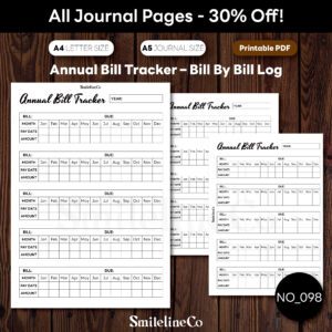 Annual Bill Tracker Printable | Bill By Bill A5 & A4 PDF
