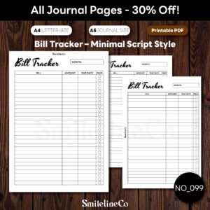 Bill Tracker Printable | Minimal Script A5 & A4 PDF Download