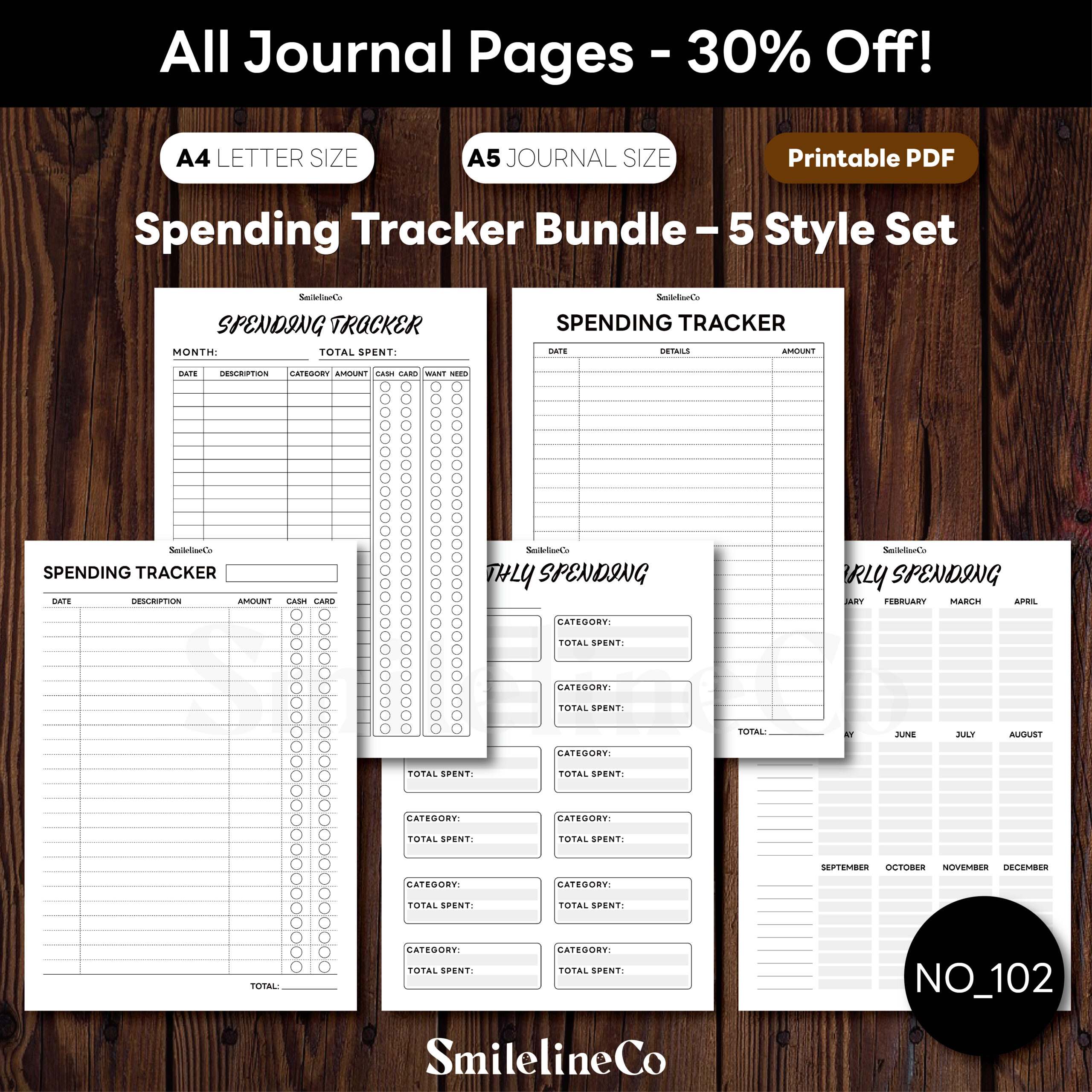 Spending Tracker Bundle Printable | 4 Style Set A5 & A4 PDF