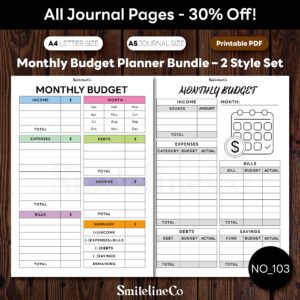 Monthly Budget Planner Bundle Printable | 2 Style Set A5 & A4