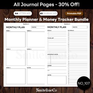 Monthly Planner and Money Tracker Bundle Printable | A5 & A4