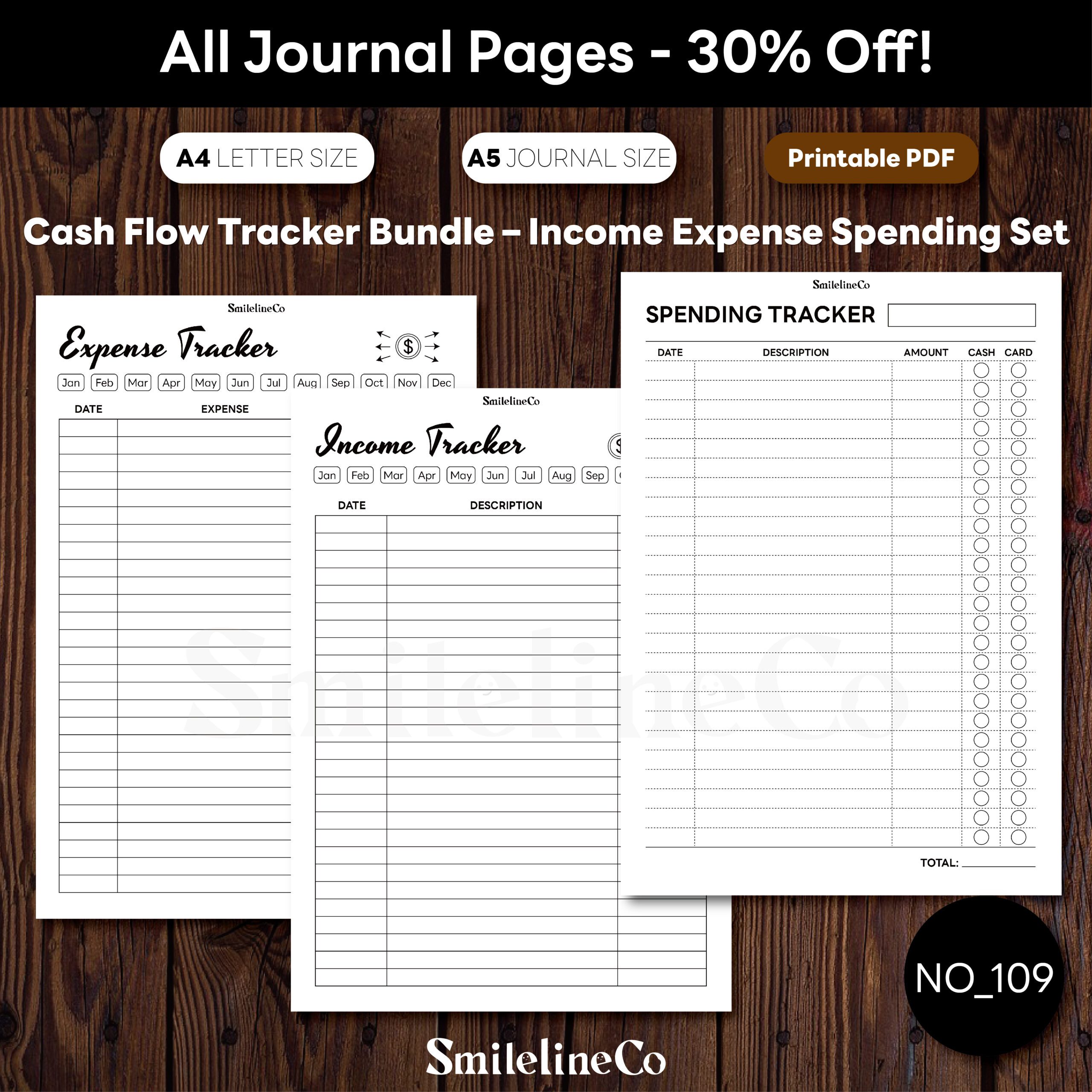 Cash Flow Tracker Bundle Printable | Income Expense Spending A5/A4