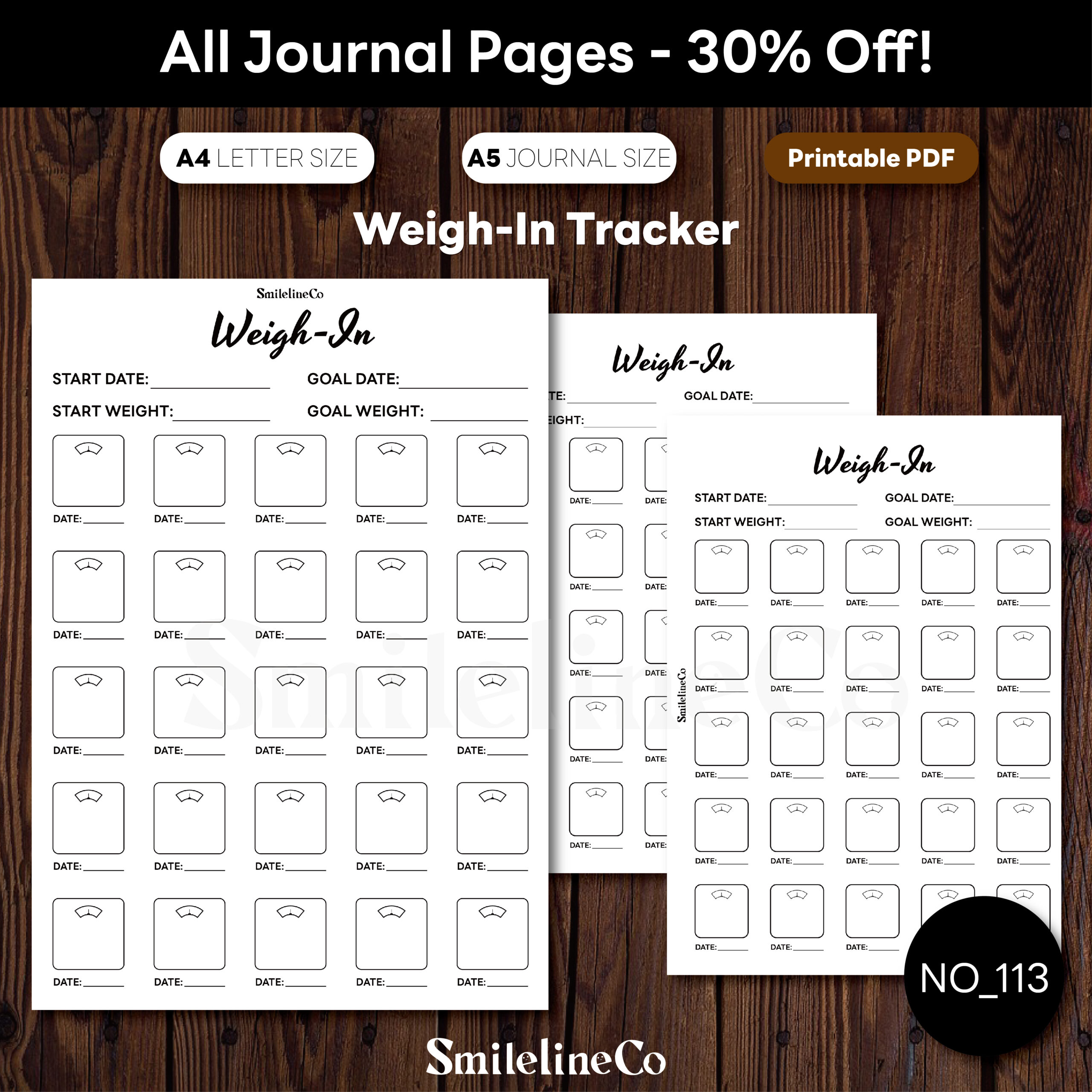 weigh in tracker printable with 25 scales and date lines