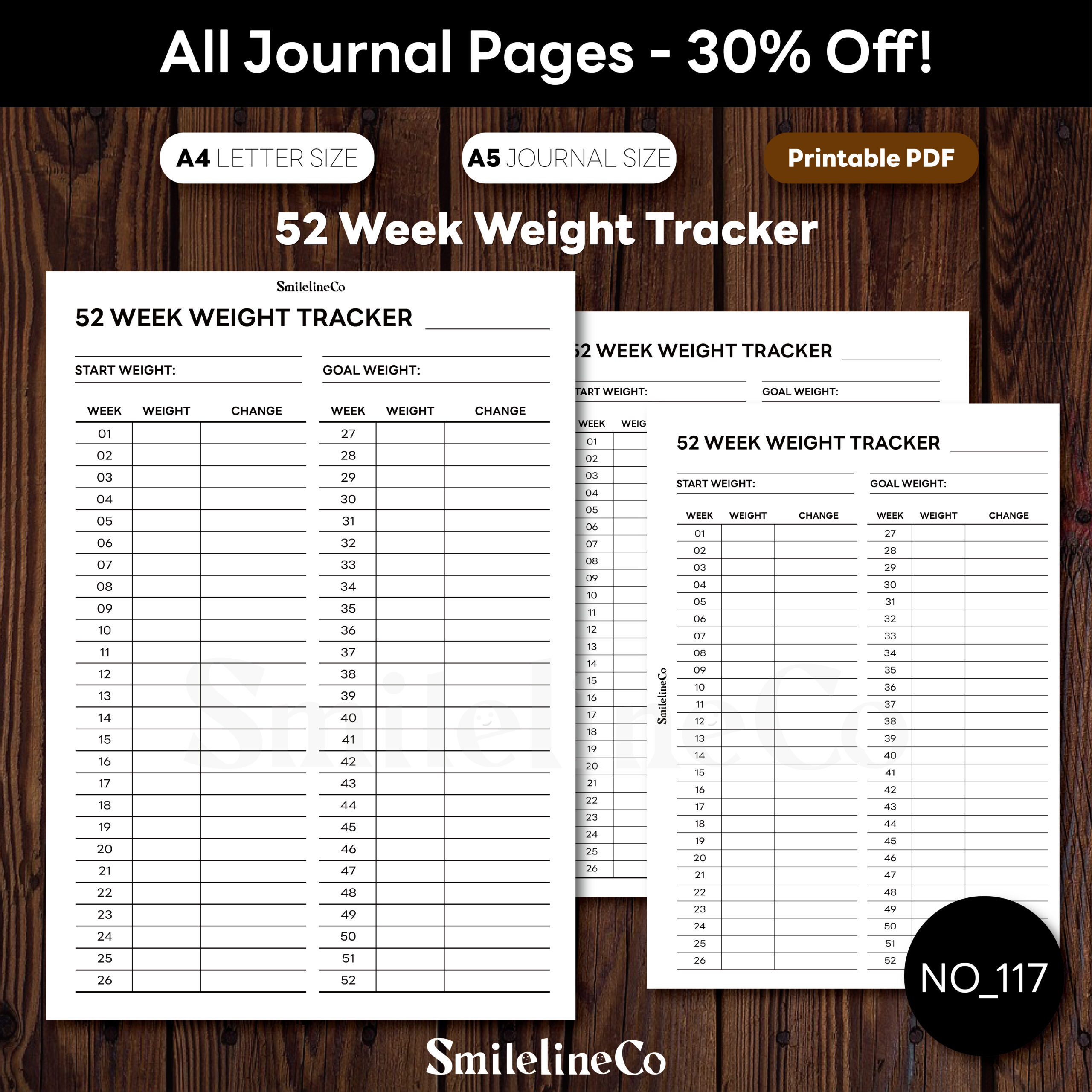 26 Week Weight Tracker Printable | A4 & A5 PDF