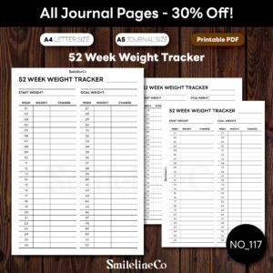 52 week weight tracker printable with week, weight and change columns