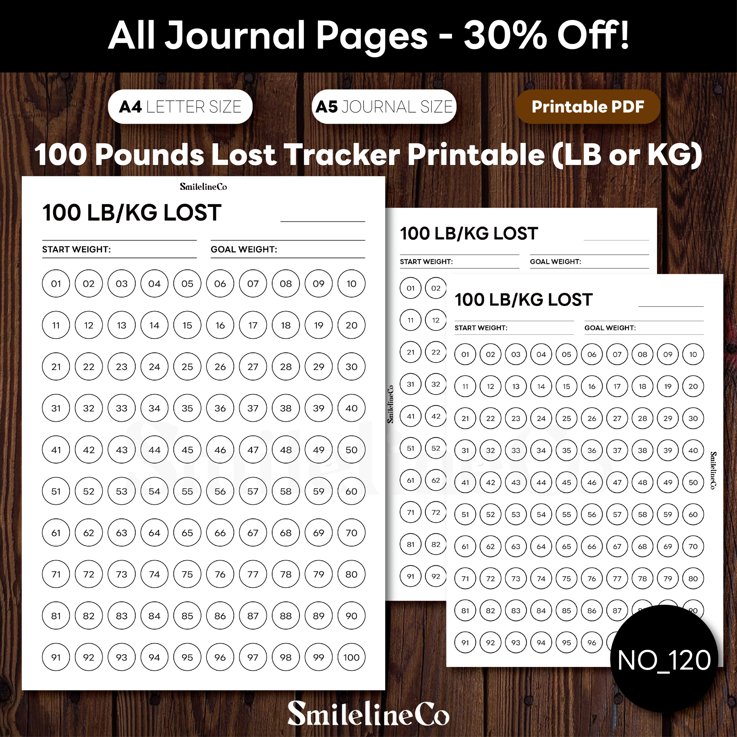 100 pounds lost tracker printable with 100 numbered circles in ten rows