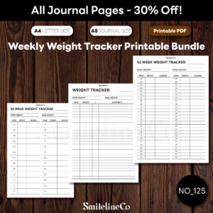 weekly weight tracker printable bundle with 26 week, 52 week and weight log pages