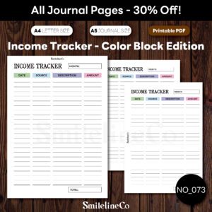 Income Tracker Printable | Color Block A5 & A4 Planner Insert