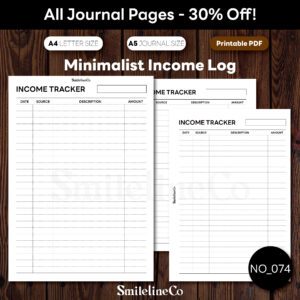 Minimalist Income Log Printable | Simple A5 & A4 PDF Tracker