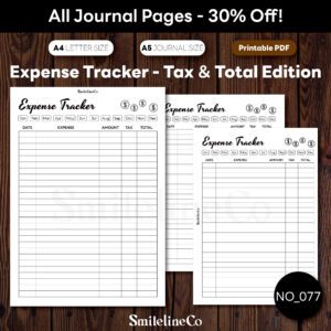 Expense Tracker Printable | Tax & Total A5 & A4 Budget Sheet