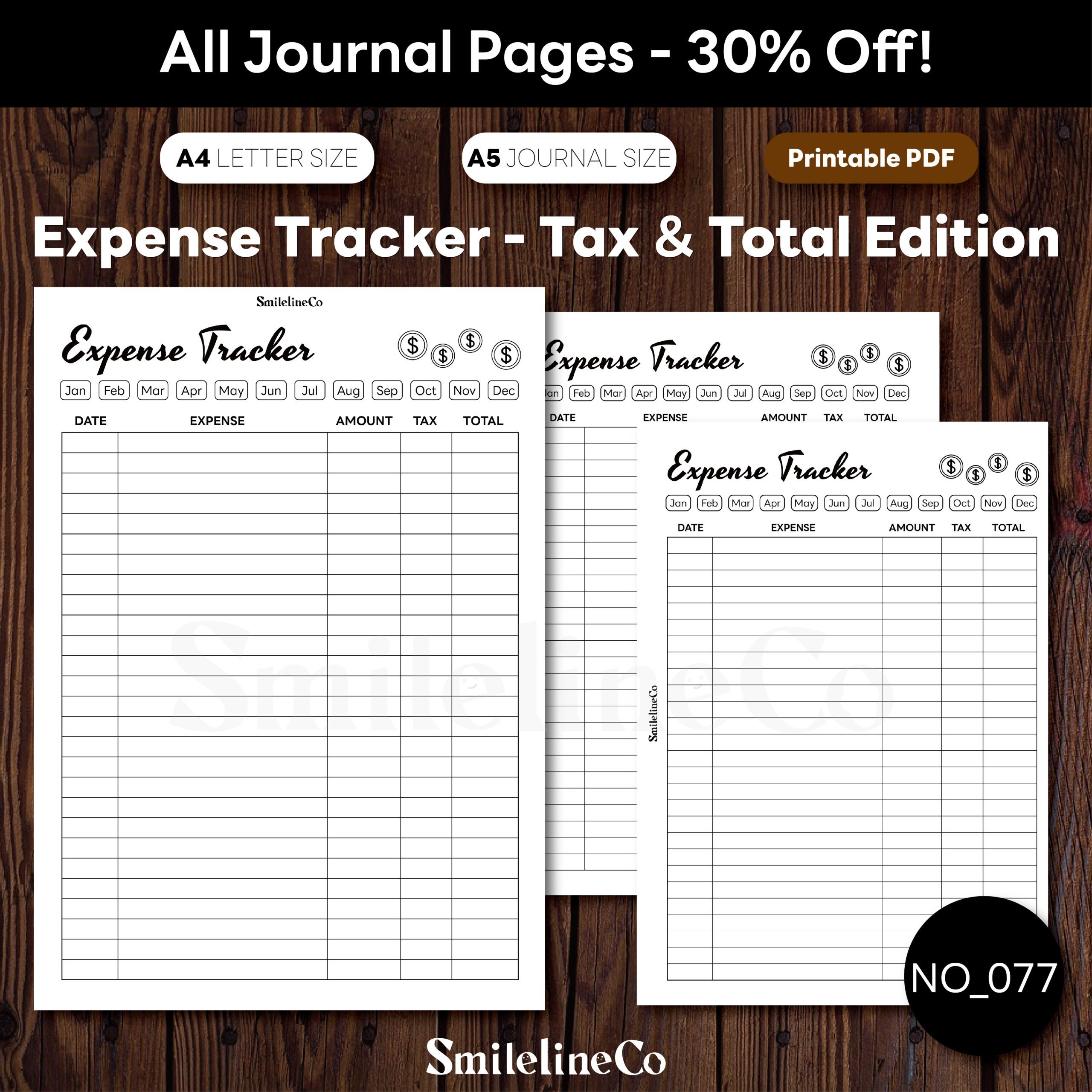 Expense Tracker Printable | Tax & Total A5 & A4 Budget Sheet