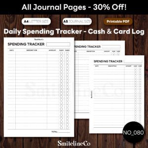 Daily Spending Tracker Printable | Cash & Card A5 & A4 PDF