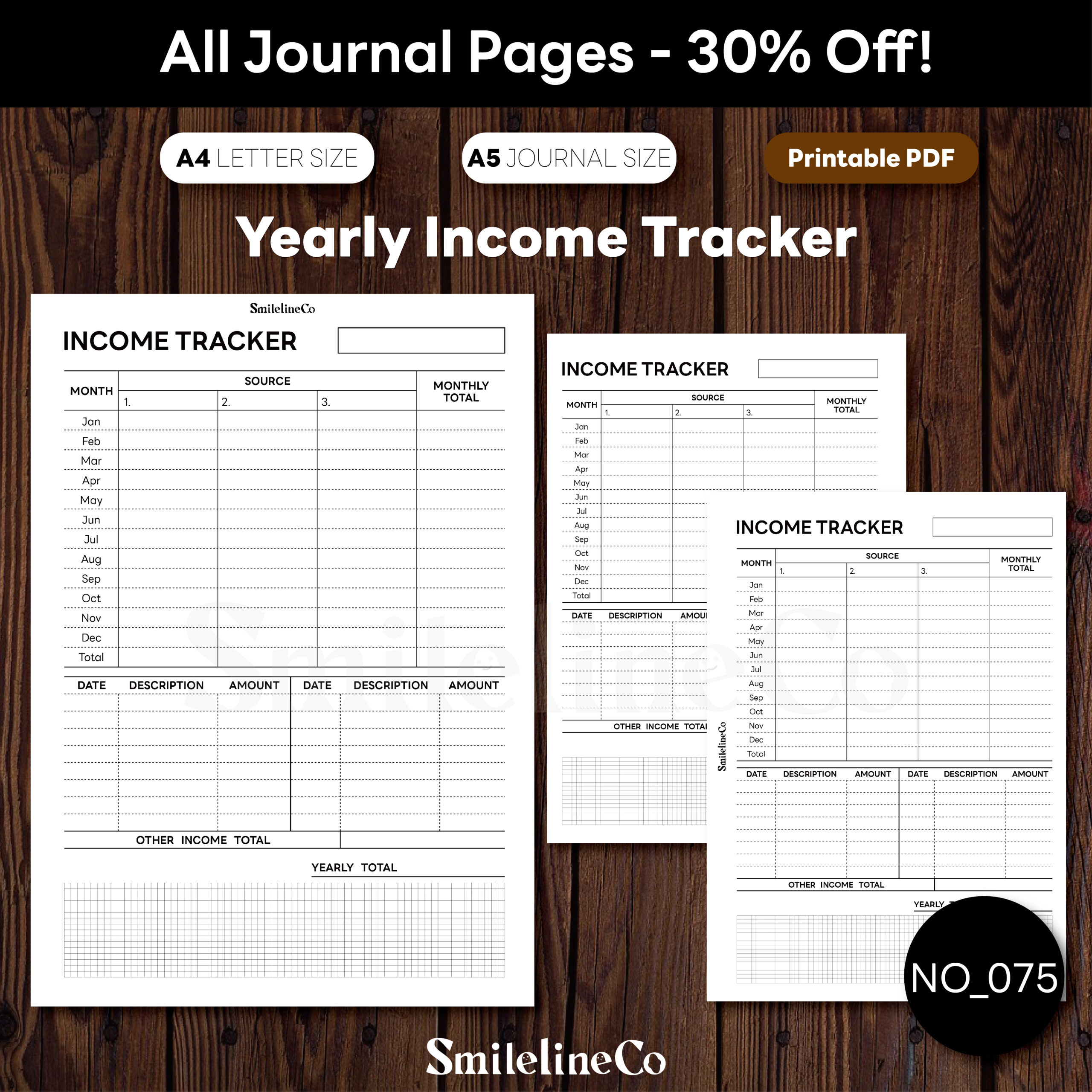 Yearly Income Tracker Printable | Multiple Income Sources A5/A4