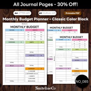 Monthly Budget Planner Printable | Color Block A5 & A4 PDF