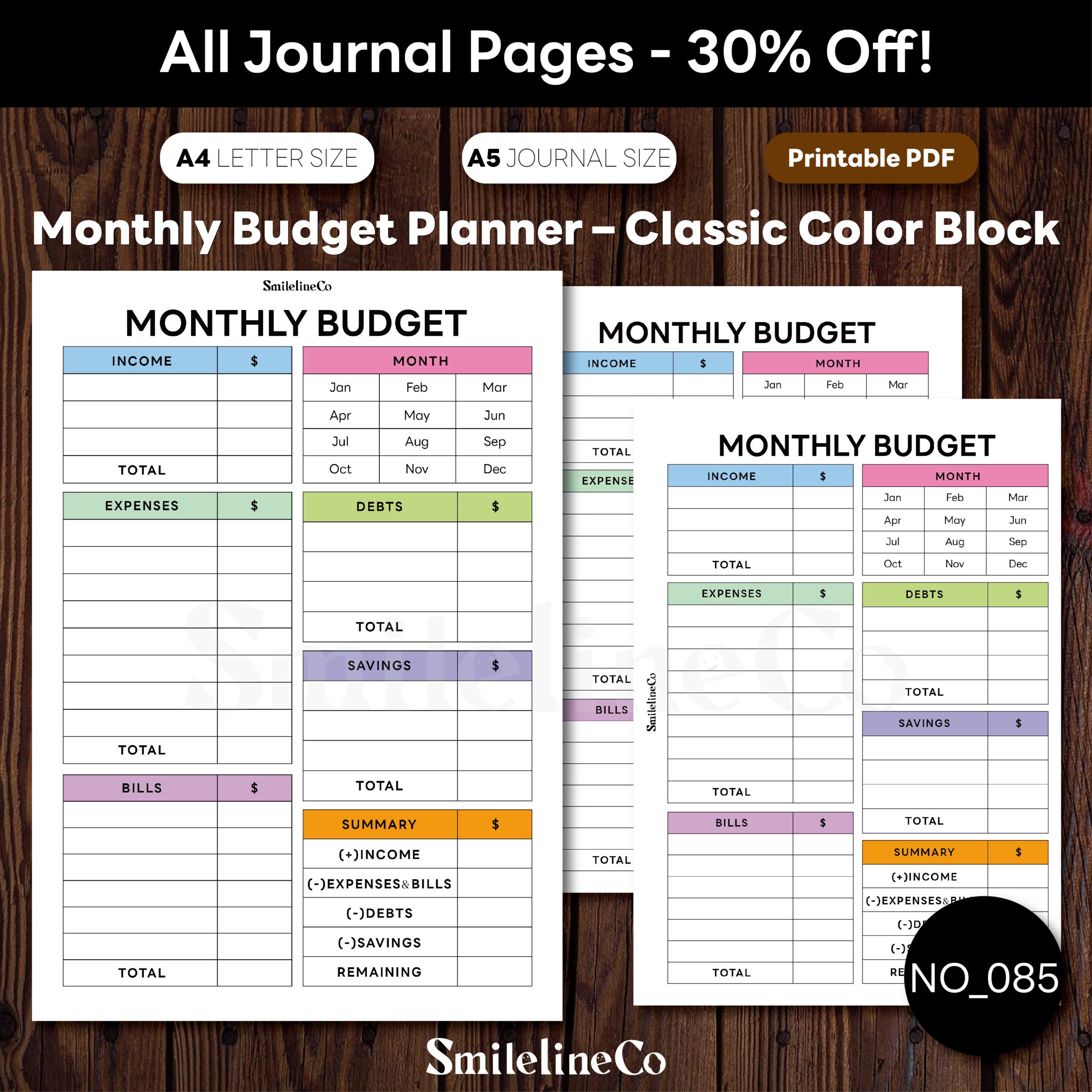 Monthly Budget Planner Printable | Color Block A5 & A4 PDF