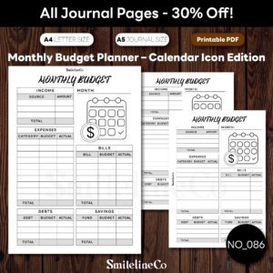 Monthly Budget Planner Printable | Calendar Icon A5 & A4