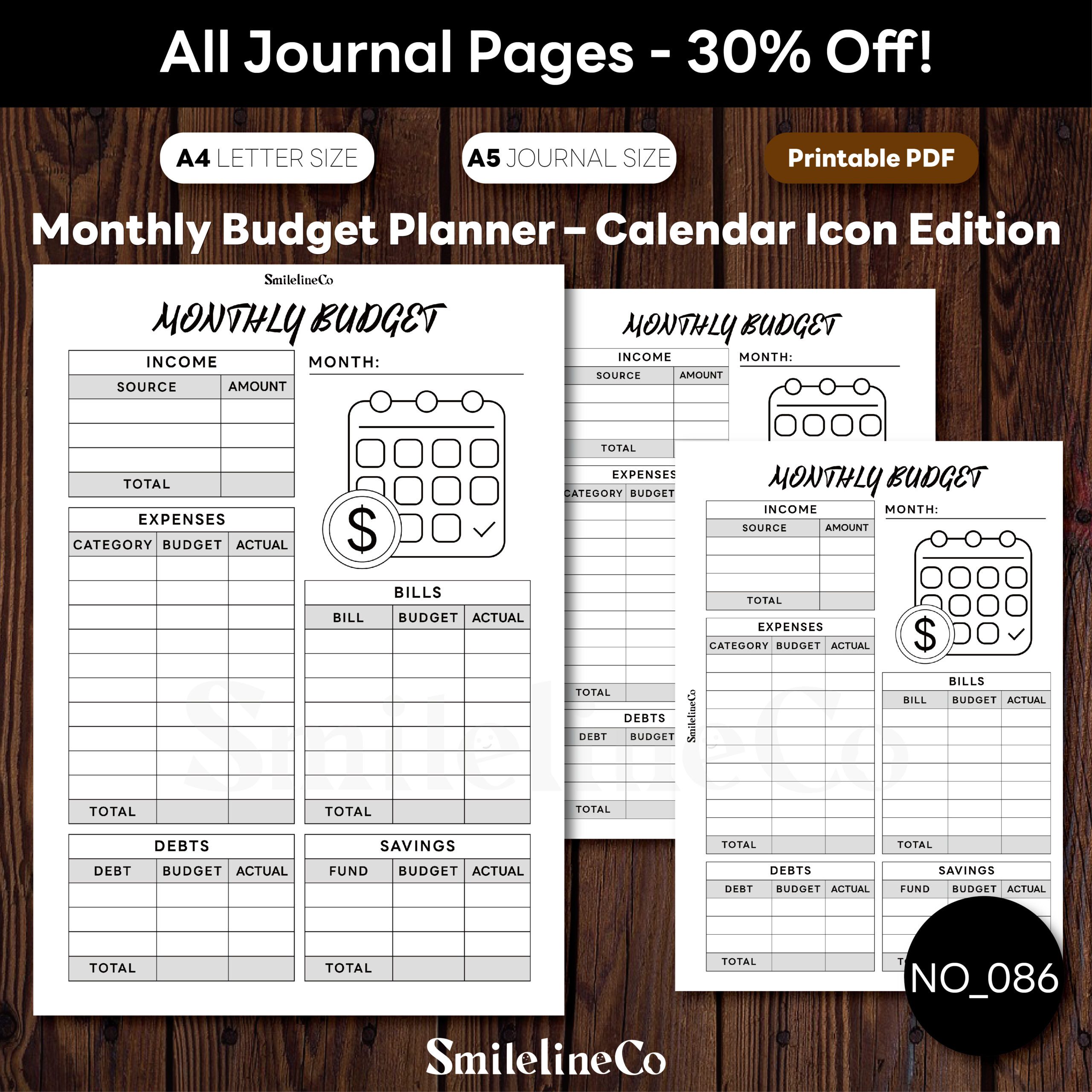 Monthly Budget Planner Printable | Calendar Icon A5 & A4