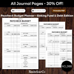 Paycheck Budget Planner Printable | Sinking Fund & Debt A5/A4