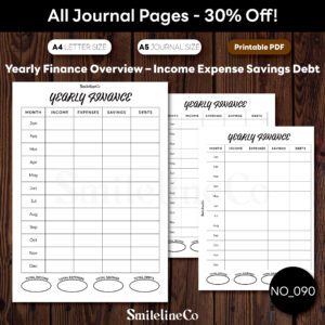 Yearly Finance Overview Printable | Income, Expense, Savings, Debt