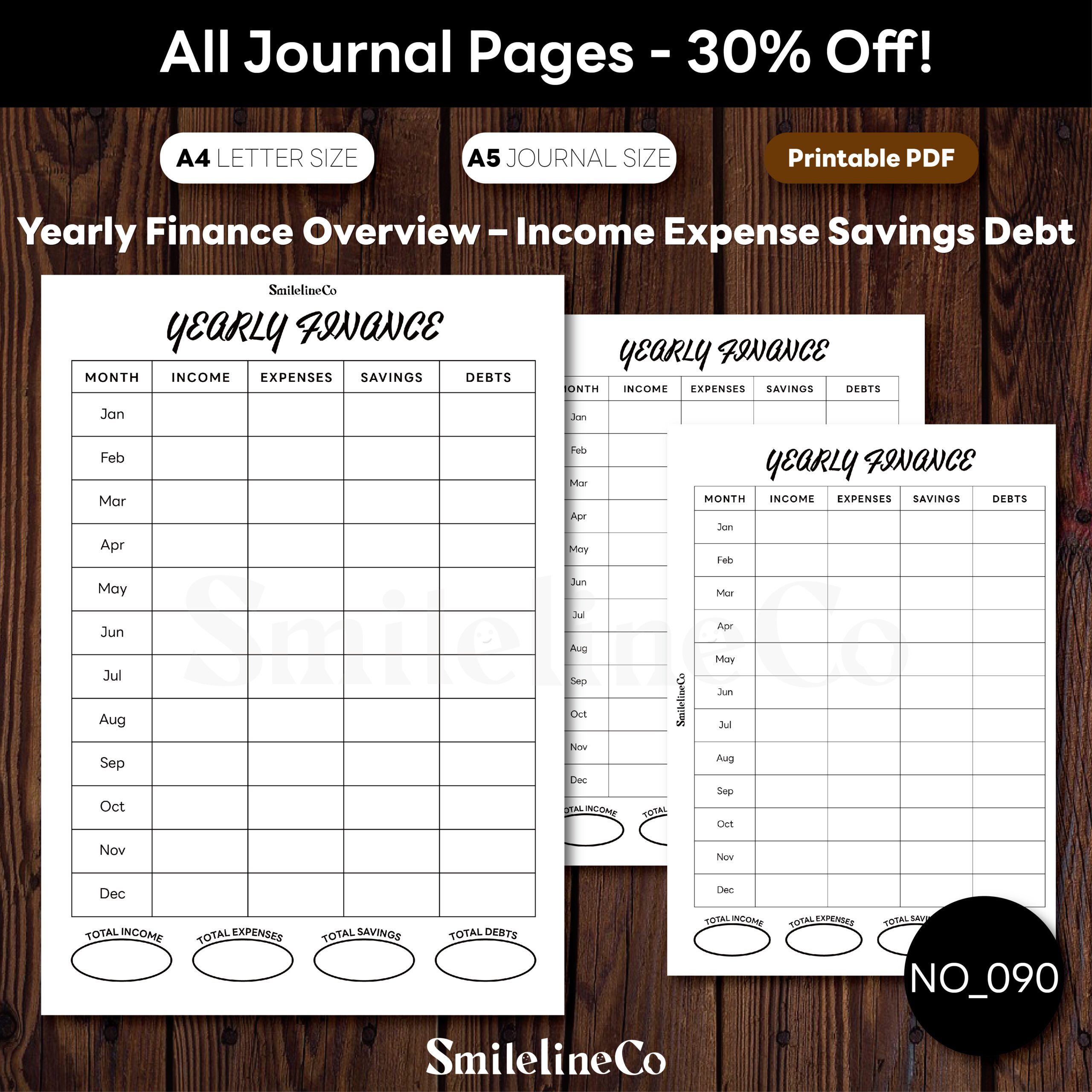 Yearly Finance Overview Printable | Income, Expense, Savings, Debt