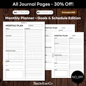 Monthly Planner Printable | Goals & Schedule A5 & A4 PDF