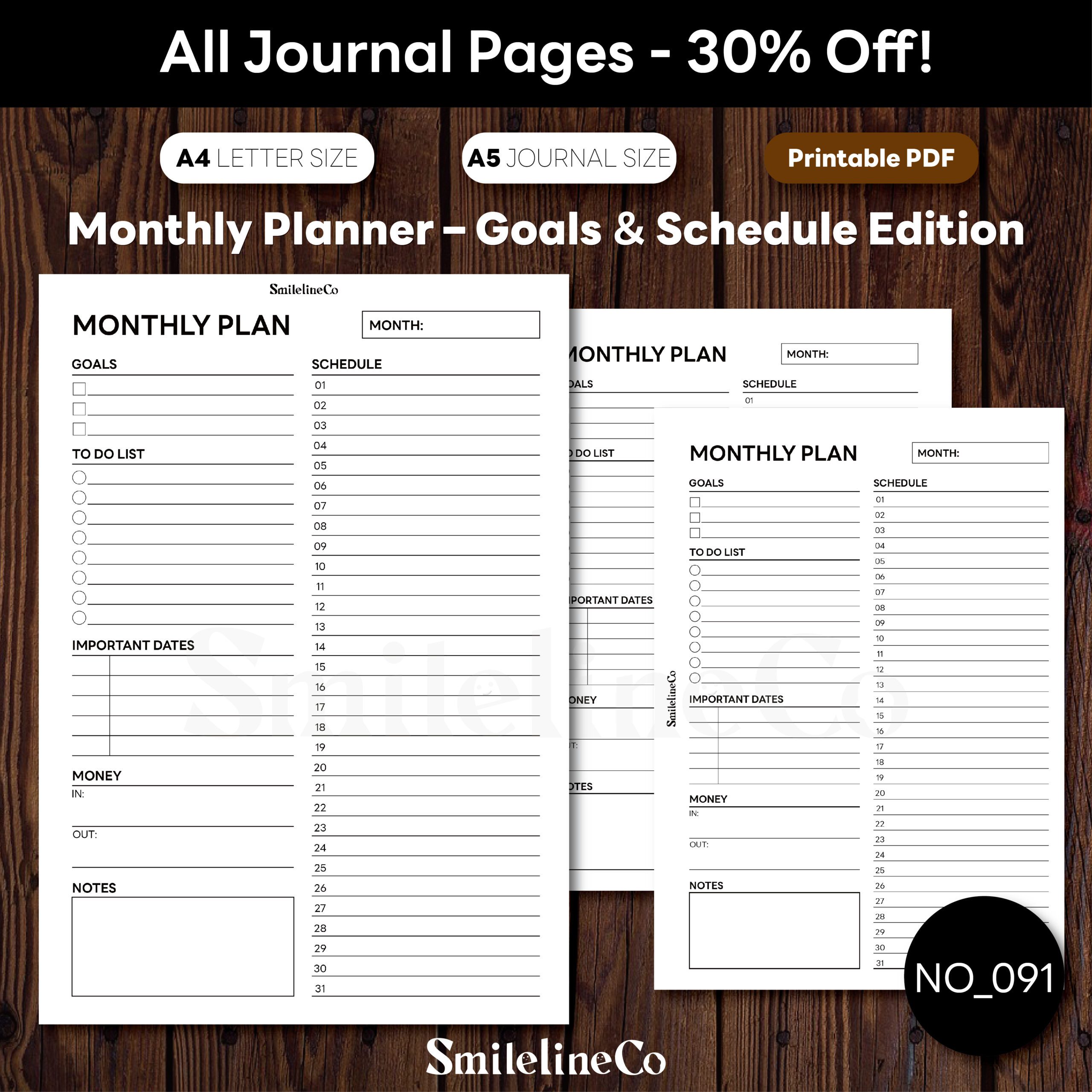 Monthly Planner Printable | Goals & Schedule A5 & A4 PDF