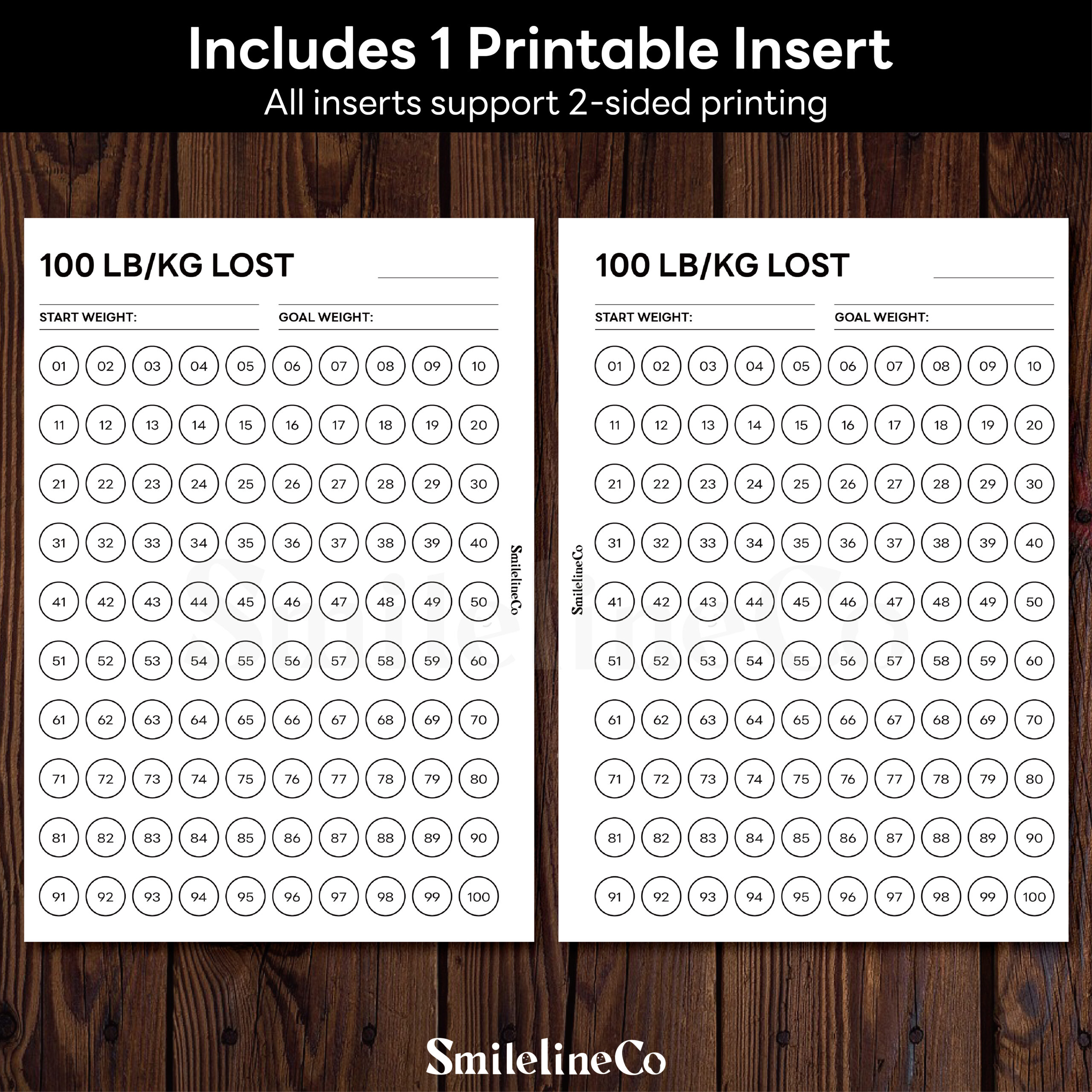 100 Pounds Lost Tracker Printable (LB or KG) | A4 & A5 - Image 2