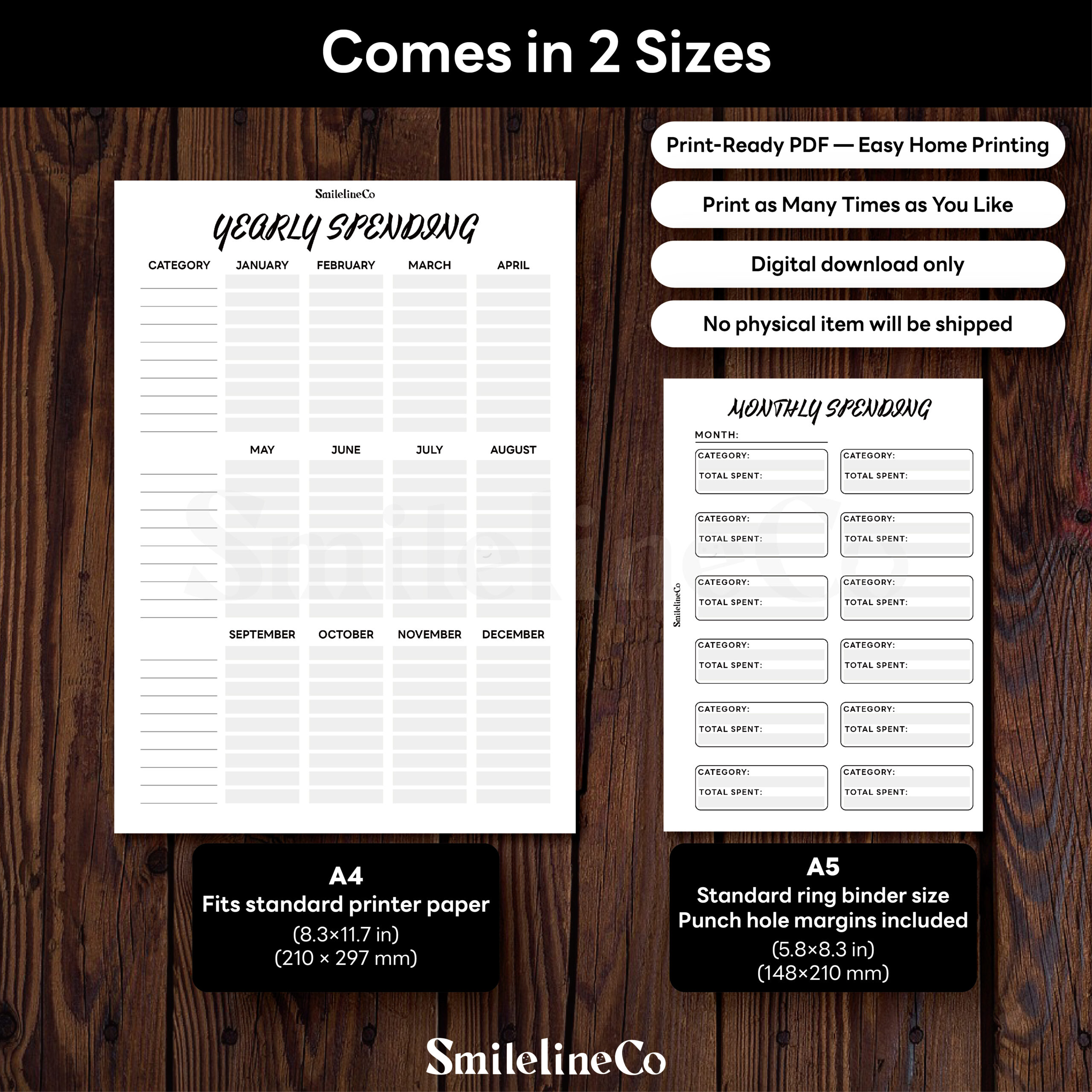 Spending Tracker Bundle Printable | 4 Style Set A5 & A4 PDF - Image 3