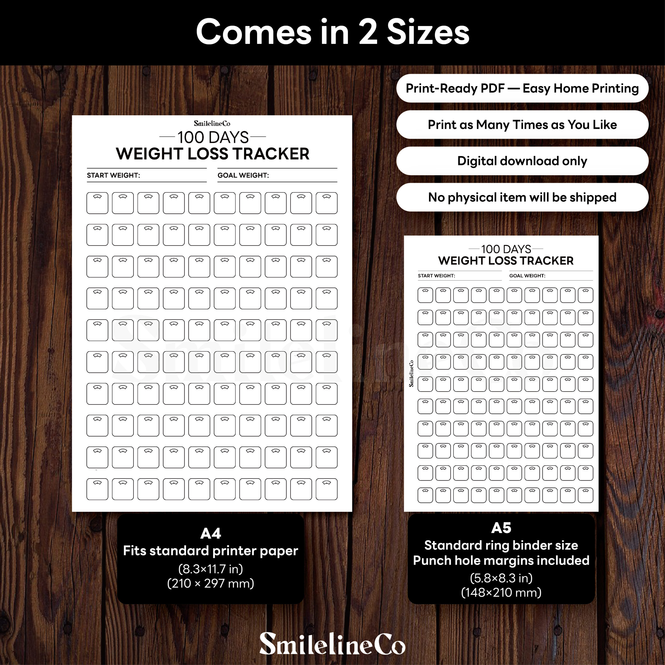 100 Days Weight Loss Tracker Printable | A4 & A5 PDF - Image 3