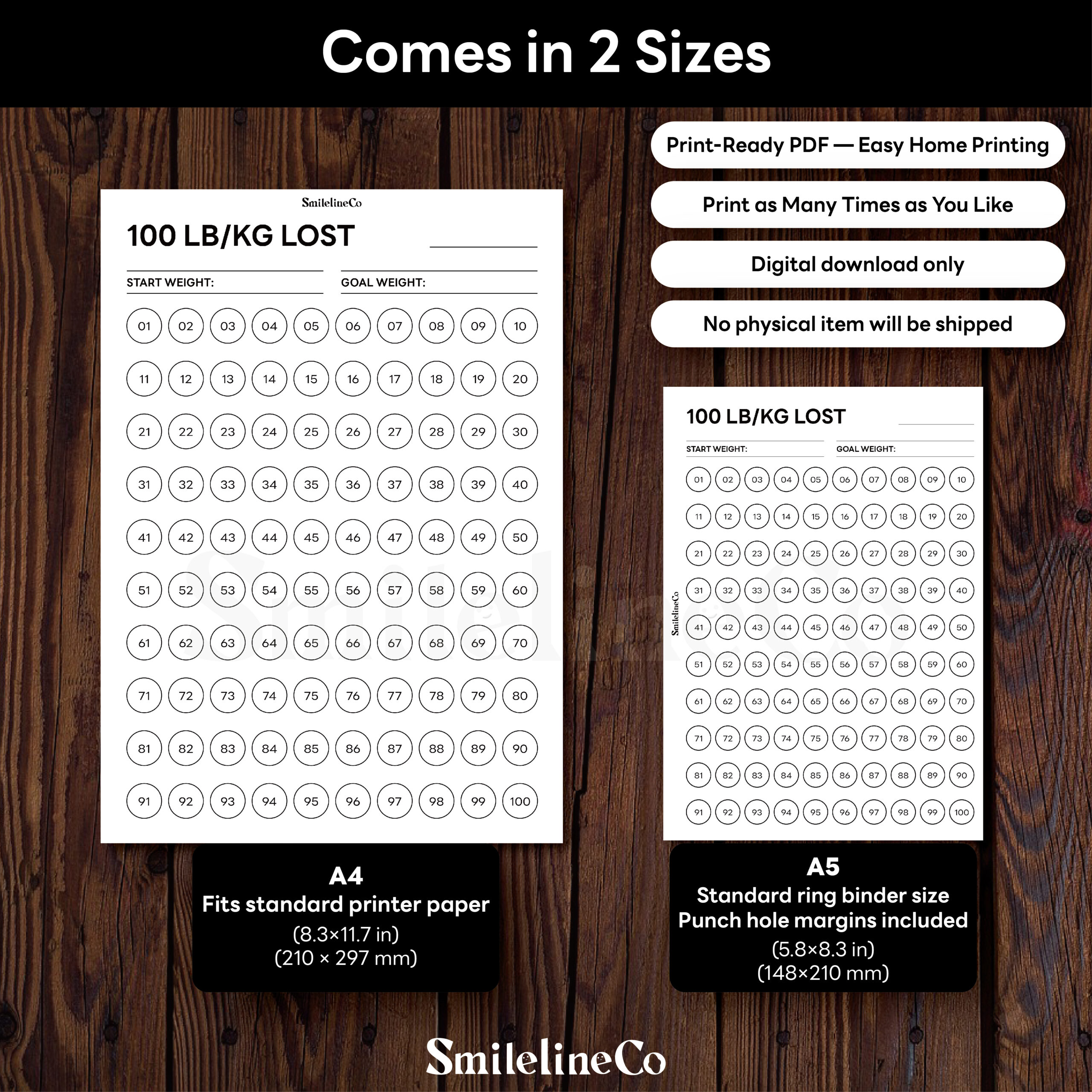 100 Pounds Lost Tracker Printable (LB or KG) | A4 & A5 - Image 3