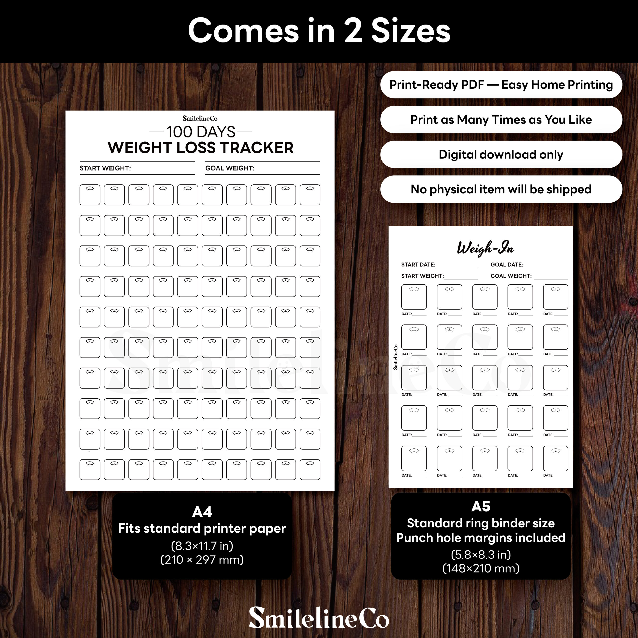 Weight Tracker Printable Set | 3 Scale Trackers | A4 & A5 - Image 3