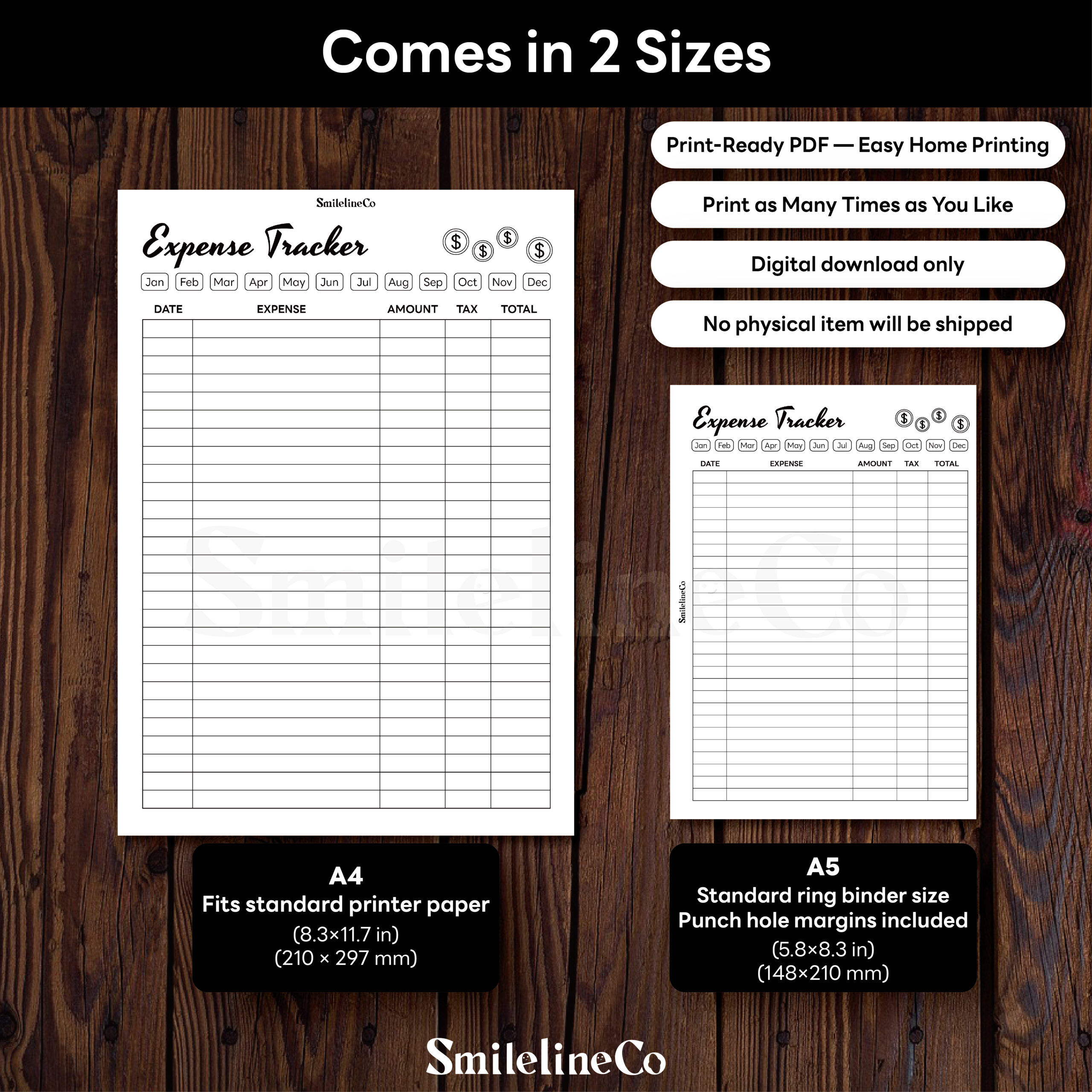 Expense Tracker Printable | Tax & Total A5 & A4 Budget Sheet - Image 3