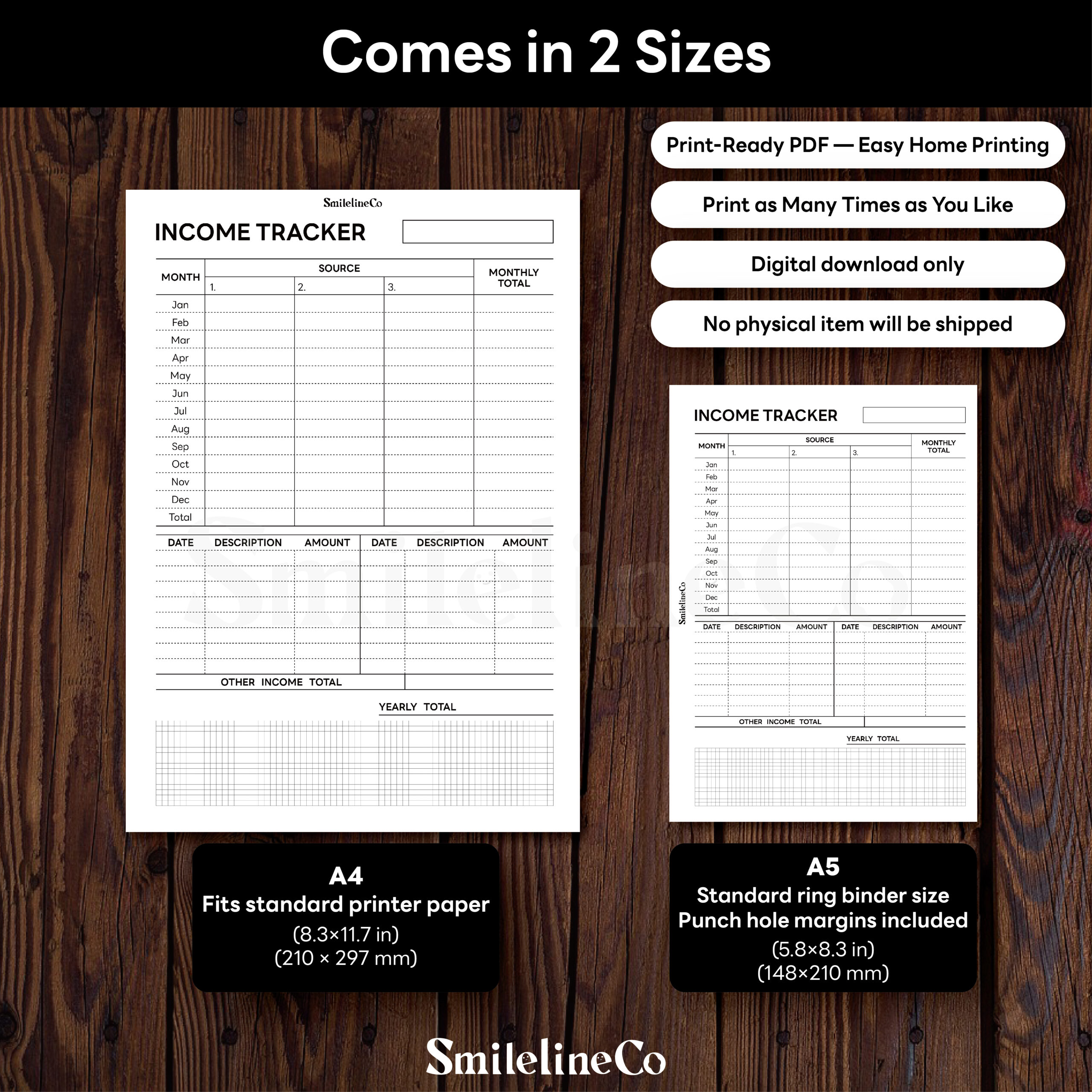 Yearly Income Tracker Printable | Multiple Income Sources A5/A4 - Image 3